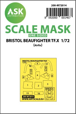 Art Scale 200-M72014 Bristol Beaufighter TF.X Kabuki wheels and canopy frame paint masks (outside only) 1/72