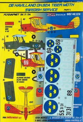 Kora Model DEC48126 DH.82A (Swedish Service) Pt.I декали 1/48