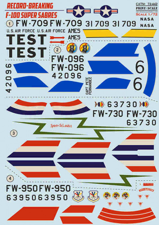 Print Scale 72-442 Record-Breaking F-100 Super Sabre The complete set 1,5 leaf 1/72