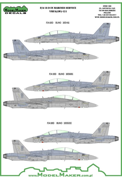 Model Maker Decals D48052 McDonnell-Douglas F/A-18D VMFA-121 Green Knights 1/48