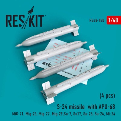 Reskit RS48-0180 S-24 missile with APU-68 (4 pcs.) 1/48