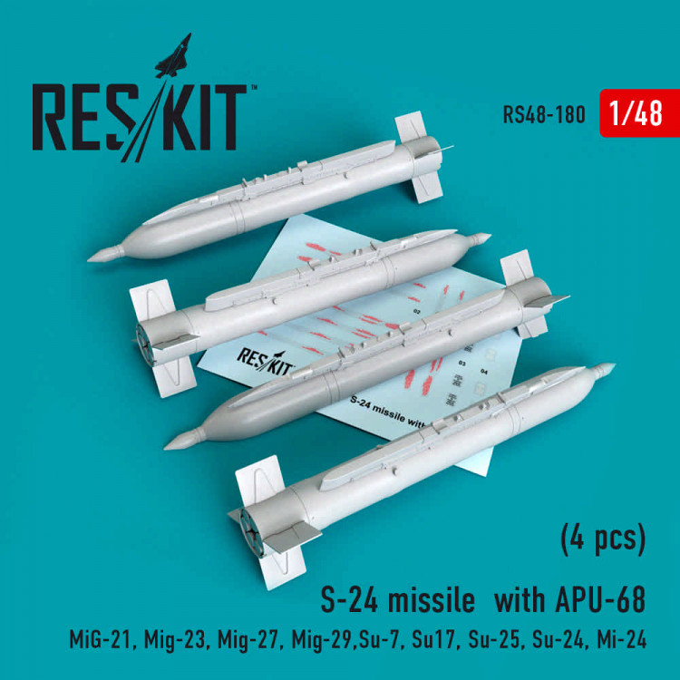 Reskit RS48-0180 S-24 missile with APU-68 (4 pcs.) 1/48