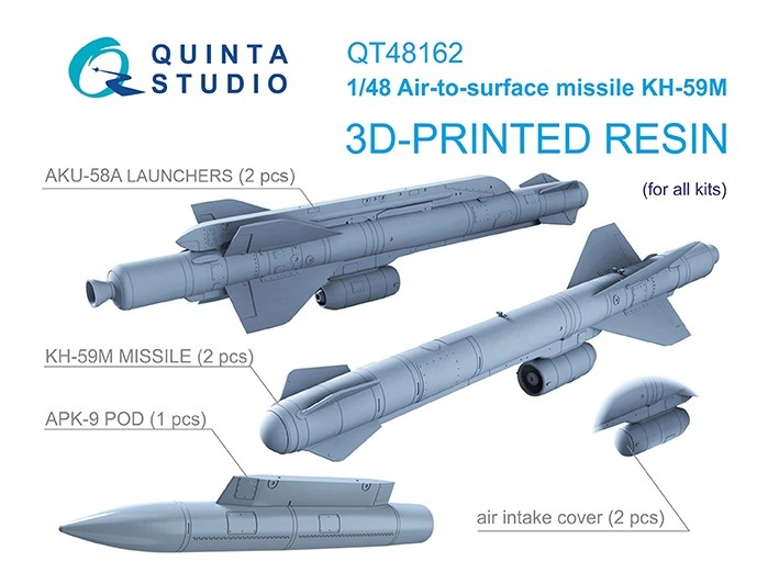Quinta studio QT48162 Ракеты «воздух-поверхность» Х-59М с пусковыми устройствами и контейнером целеуказания, 2 шт. (для всех моделей) 1/48