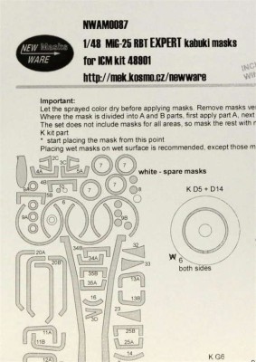 New Ware NWA-M0087 1/48 Mask MiG-25 RBT EXPERT (ICM 48901)