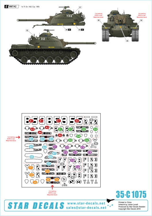 Star Decals 35-C1075 U.S. Marines in Vietnam. M67 Zippo. 1st Tank Battalion, M67A2 Patton Flame tank 1/35