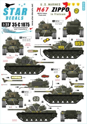 Star Decals 35-C1075 U.S. Marines in Vietnam. M67 Zippo. 1st Tank Battalion, M67A2 Patton Flame tank 1/35