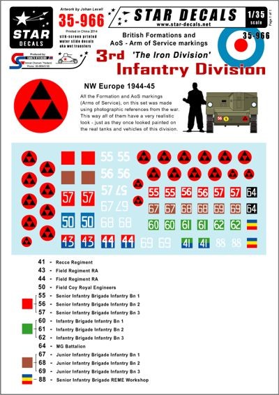 Star Decals STAR35966 British 3rd Infantry Division NW Europe. Generic Formations and AoS markings 1/35