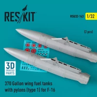 Reskit RSU32143 370 Gal. wing fuel tanks w/ pylons (type 1) 1/32