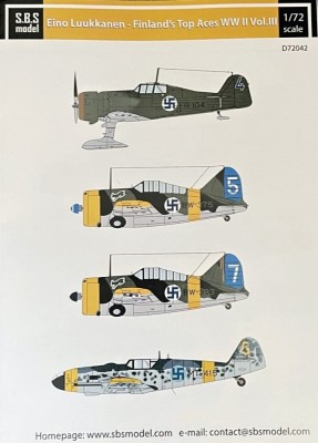 Sbs Model D72042 Decal Finland's Top Aces WWII E. Luukkanen 1/72