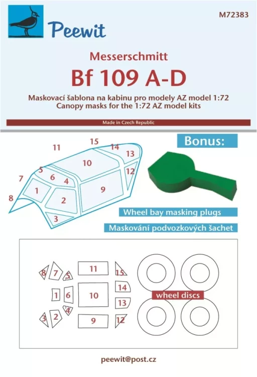 Peewit M72383 Canopy mask Bf 109 A-D (AZ MODEL) 1/72