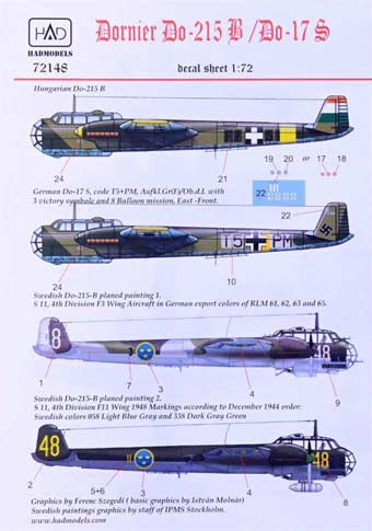 HAD 72148 Decal Dornier Do-215B/Do-17S Part 2 1/72