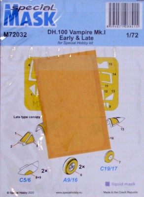 Special Hobby M72032 Mask for DH.100 Vampire Mk.I early/late (SH) 1/72