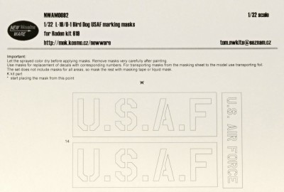 New Ware NWA-M0092 Mask L-19/O-1 Bird Dog USAF markings (RDN) 1/32