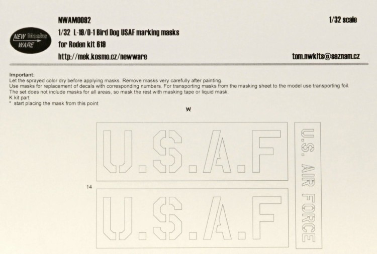 New Ware NWA-M0092 Mask L-19/O-1 Bird Dog USAF markings (RDN) 1/32
