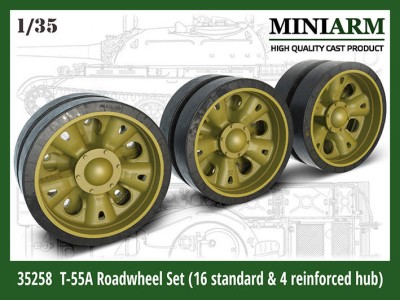 Miniarm 35258 T-55А комплект опорных катков, включает 16шт со стандартной и 4шт с усиленной ступицами 1/35
