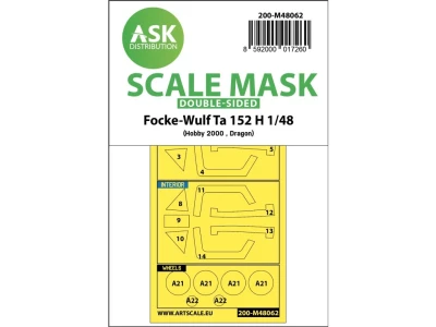 Art Scale 200-M48062 Focke-Wulf Ta-152H wheels and canopy frame paint masks (inside and outside) 1/48