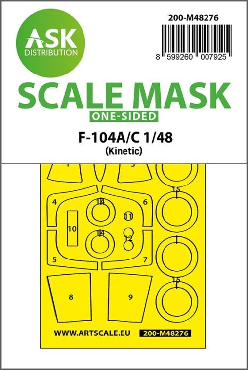 Art Scale 200-M48276 Lockheed F-104A/C Starfighter one-sided self adhesive fit masks for clear parts 1/48