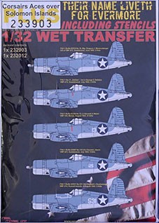 HGW 233903 Decals F4U-1A Corsair Aces over Solomon Isl. 1/32