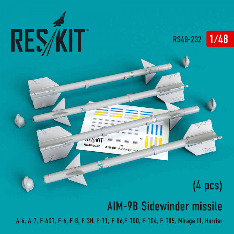 Reskit RS48-0232 AIM-9B Sidewinder missile (4 pcs.) 1/48