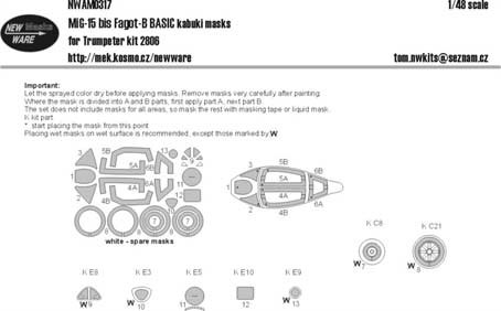New Ware NWA-M0317 1/48 Mask MiG-15 bis Fagot-B BASIC (TRUMP 2806)