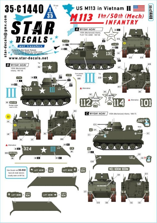 Star Decals 35-C1440 US M113 in Vietnam # 2.M113A1 ACAV. 1 Bn / 50th (Mech) Infantry 1/35