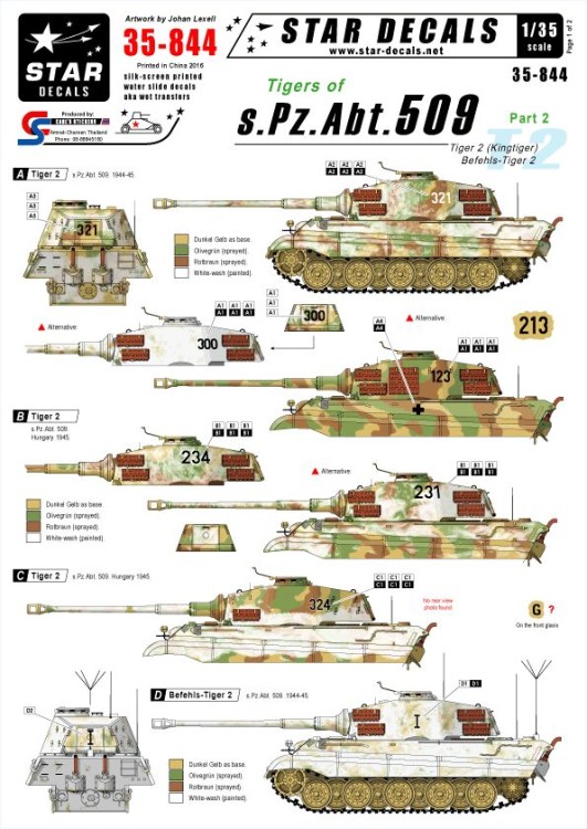 Star Decals STAR35844 Pz.Kpfw.VI Tigers of schwere Pz. Abt 509 last year. Pz.Kpfw.VI Tiger 2 and BefehlsPz.Kpfw.VI Tiger 2 1/35