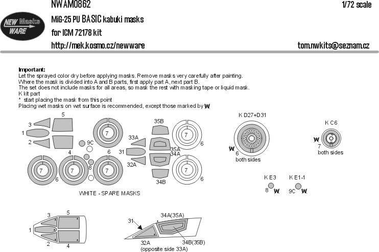 New Ware NWA-M0862 Mask MiG-25 PU BASIC (ICM 72178) 1/72