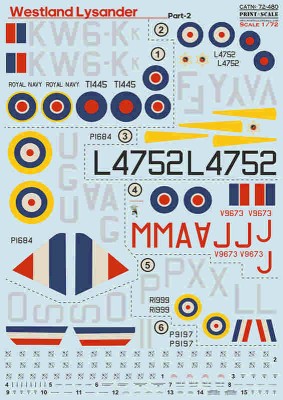 Print Scale C72480 Westland Lysander - Part 2 (wet decal) 1/72