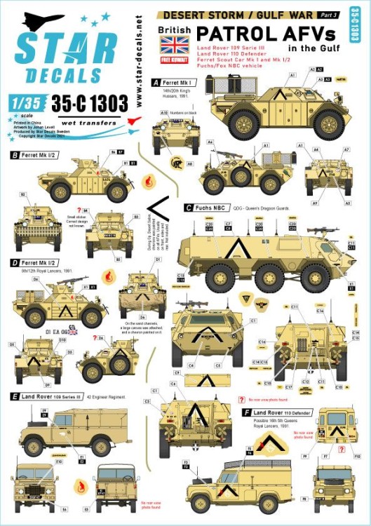 Star Decals 35-C1303 Desert Storm # 3 British Recce AFVs in the Gulf 1990-91 1/35