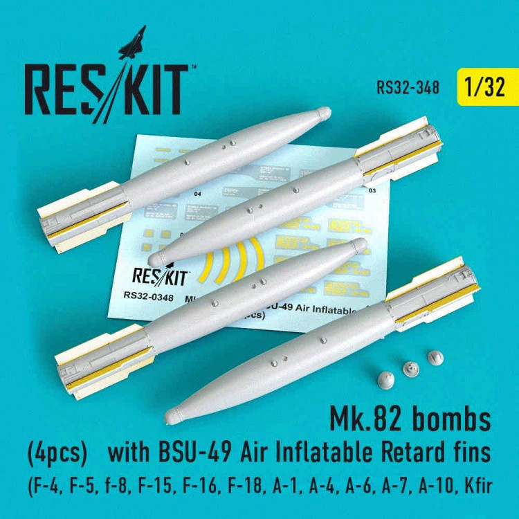 Reskit RS32-0348 Mk.82 bombs w/ BSU-49 Air Inflat.Retard fins 1/32