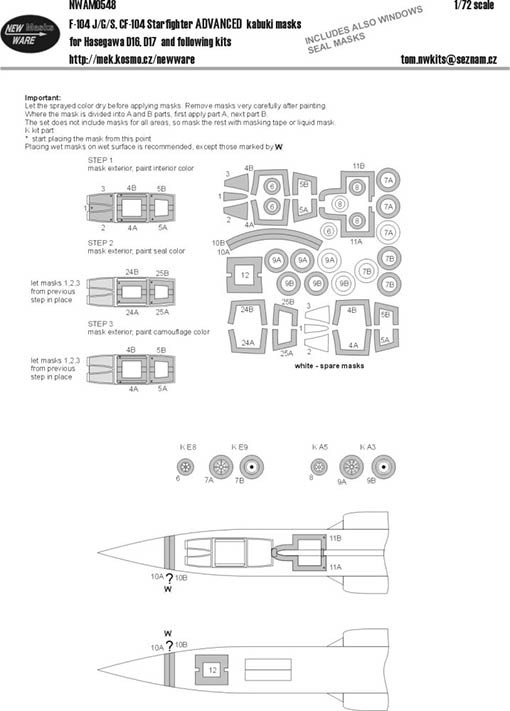 New Ware NWA-M0548 1/72 Mask F-104 J/G/S,CF-104 Starfighter ADVANCED