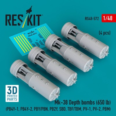 Reskit 48572 Mk-38 Depth bombs (650 lb) (4 pcs.) 1/48