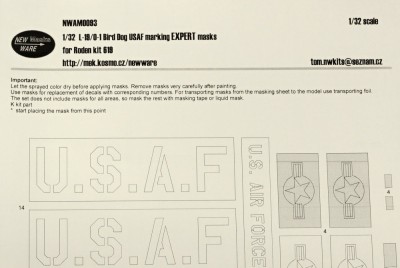 New Ware NWA-M0093 Mask L-19/O-1 Bird Dog USAF markings EXPERT 1/32