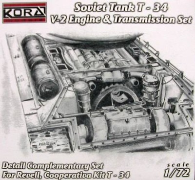Kora Model C7207 T-34 V-2 Engine&amp;Transmission Conv. Set 1/72