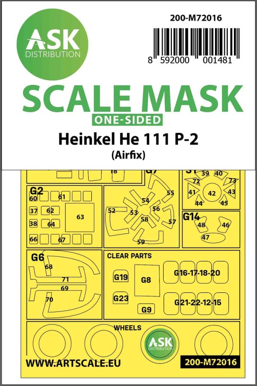 Art Scale 200-M72016 Heinkel He-111P-2 Kabuki wheels and canopy frame paint masks (outside only) 1/72