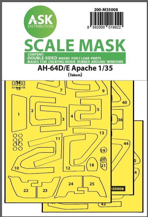Art Scale 200-M35008 Boeing/Hughes AH-64D/E double-sided mask with inside white rubber mask 1/35