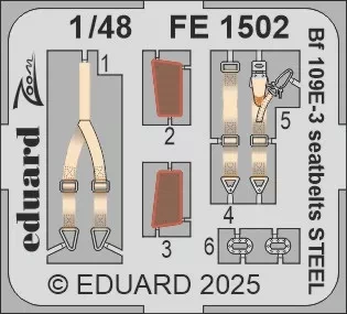 Eduard FE1502 Bf 109E-3 seatbelts STEEL (HOBBYB) 1/48
