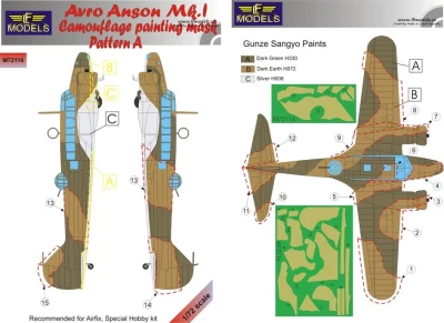 Lf Model M72116 Mask Avro Anson Mk.I Camo painting Pattern A 1/72