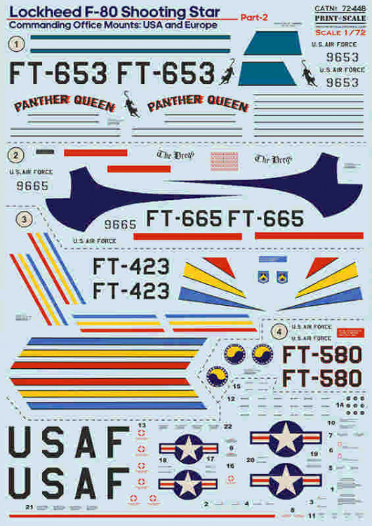 Print Scale 72-448 Lockheed F-80. Commanding office mounts: USA & Europe Part 2 1/72