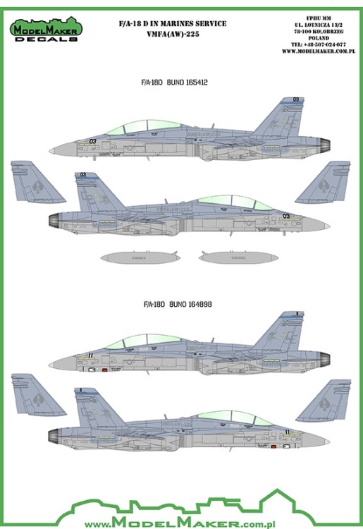 Model Maker Decals D48054 McDonnell-Douglas F/A-18D VMFA-225 Vikings 1/48