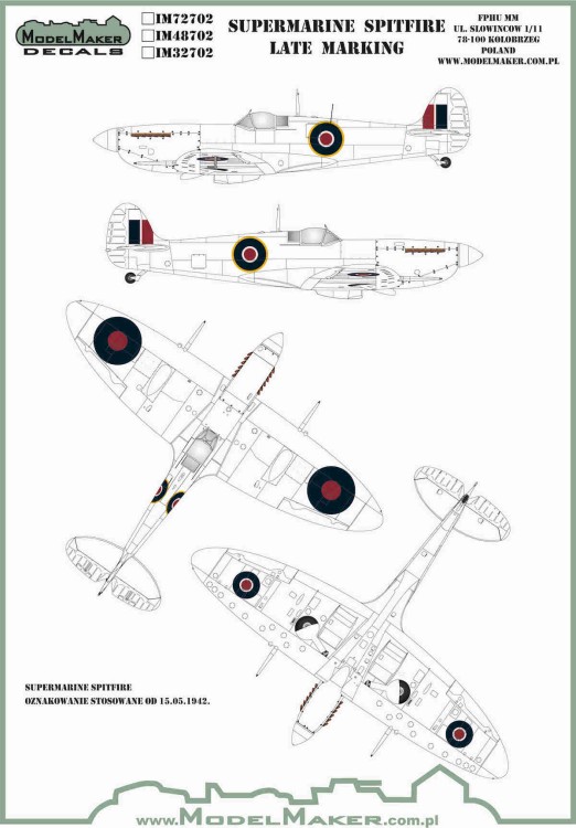 Model Maker Decals IM32702 Supermarine Spitfire roundels and fin flashes - LATE 1/32