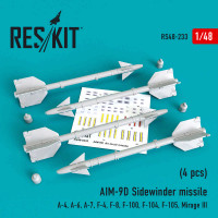Reskit RS48-0233 AIM-9D Sidewinder missile (4 pcs.) 1/48