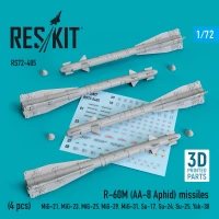 Reskit RSK72-405 R-60M (AA-8 Aphid) missiles (4 pcs.) 1/72