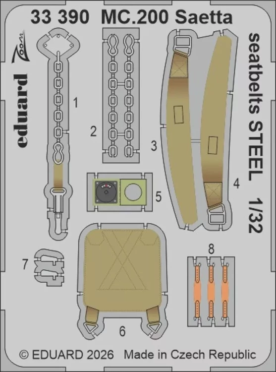 Eduard 33390 MC.200 Saetta seatbelts STEEL (ITAL) 1/32