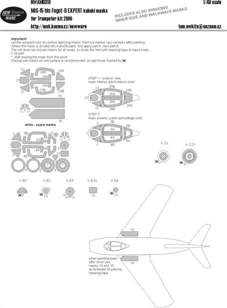 New Ware NWA-M0318 1/48 Mask MiG-15 bis Fagot-B EXPERT (TRUMP 2806)