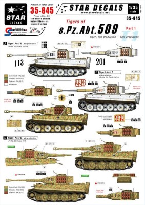 Star Decals STAR35845 Pz.Kpfw.VI Ausf.E Tigers of schwere Pz. Abt 509 on the eastern front. Pz.Kpfw.VI Tiger I mid and late production. USUALLY ВЈ9.99 1/35