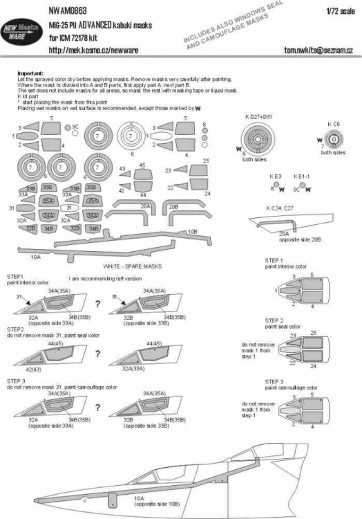 New Ware NWA-M0863 Mask MiG-25 PU ADVANCED (ICM 72178) 1/72