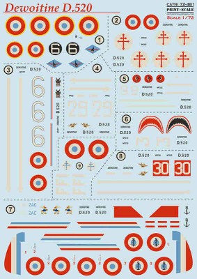 Print Scale C72481 Dewoitine D.520 - Part 2 (wet decal) 1/72