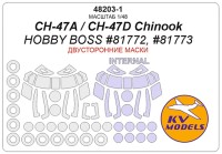 KV Models 48203-1 CH-47A / CH-47D Chinook (Hobby Boss #81772, #81773) - (двусторонние маски) + маски на диски и колеса Hobby Boss US 1/48