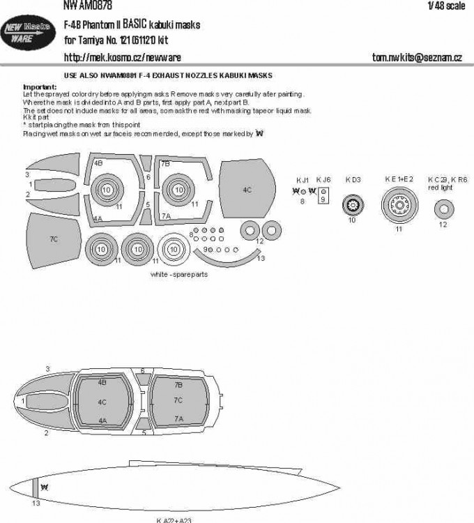 New Ware NWA-M0878 Mask F-4B Phantom II BASIC (TAM 61121) 1/48